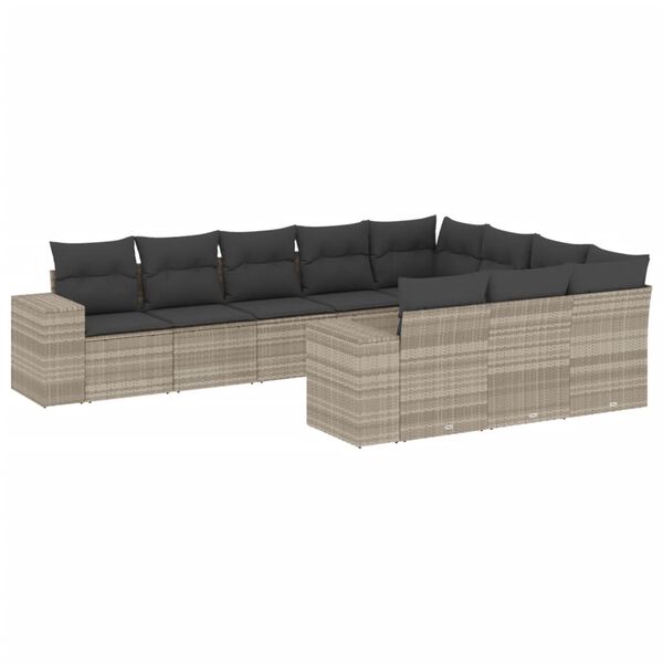 vidaXL Set Divano Giardino 10 pz con Cuscini Grigio Chiaro Polyrattan