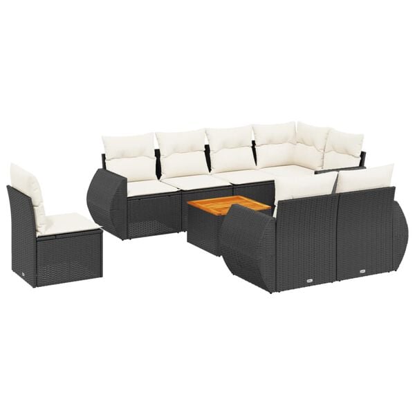 vidaXL Set Divani da Giardino 9 pz con Cuscini Nero in Polyrattan