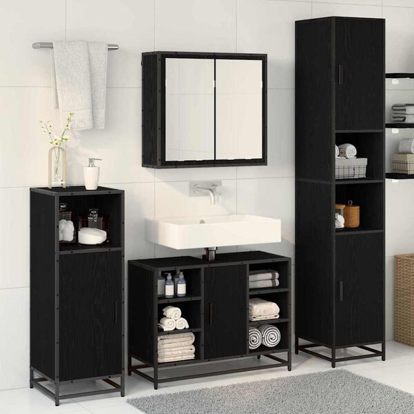 vidaXL Set di mobili per il bagno 4 pcs Rovere nero 80 x 33 x 60 cm