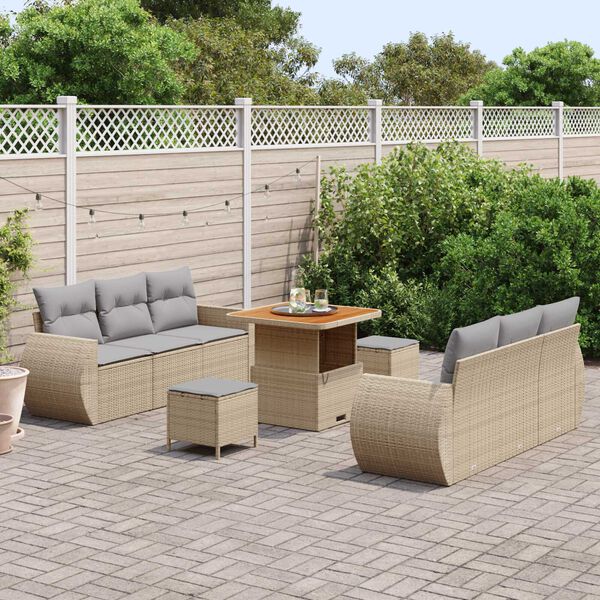 vidaXL Set Divano da Giardino con cuscino 9 pcs Beige polyrattan