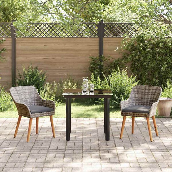 vidaXL Set da Pranzo per Giardino con cuscino 3 pcs Grigio polyrattan