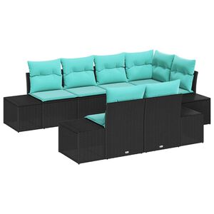 vidaXL Set Divano da Giardino 7 pz Nero e Turchese polyrattan