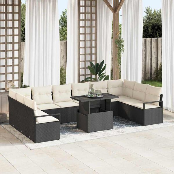 vidaXL Set Divano da Giardino con cuscino 11 pcs Nero polyrattan