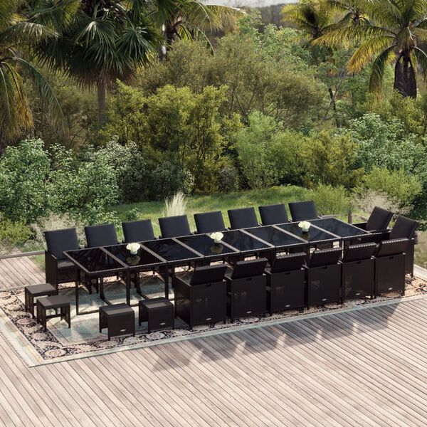 vidaXL Set da Pranzo da Giardino 21pz con Cuscini in Polyrattan Nero