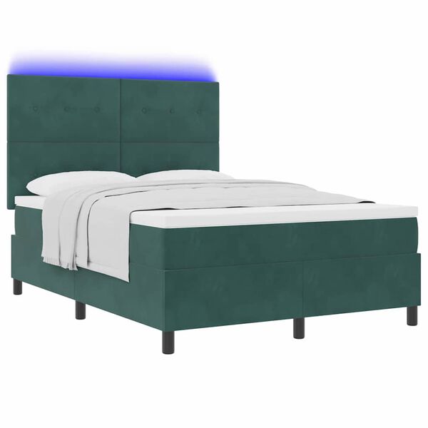 vidaXL Letto a Sorgente LED Verde Scuro 140 x 200 cm Velluto
