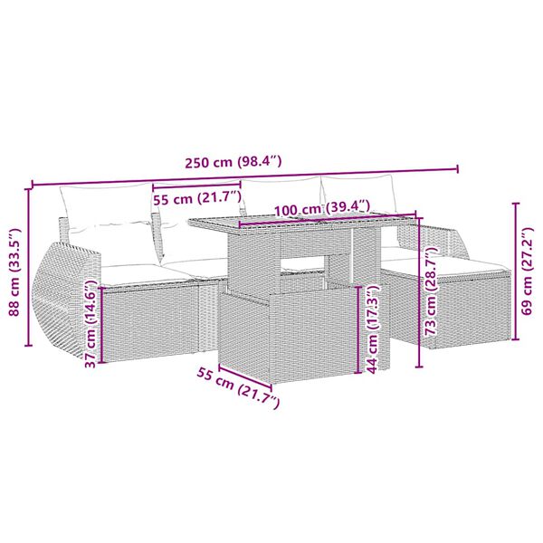 vidaXL Set Divano da Giardino 6 pz con Cuscini Beige in Polyrattan