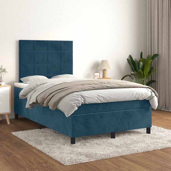 vidaXL Giroletto a Molle con Materasso Blu Scuro 120x190 cm in Velluto