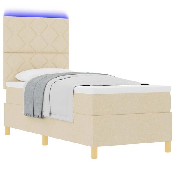 vidaXL Letto a Sorgente LED con materasso Crema 80 x 200 cm Tessuto