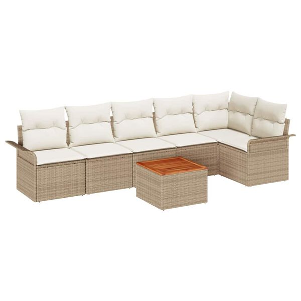 vidaXL Set Divano da Giardino 7 pcs Beige Poly Rattan