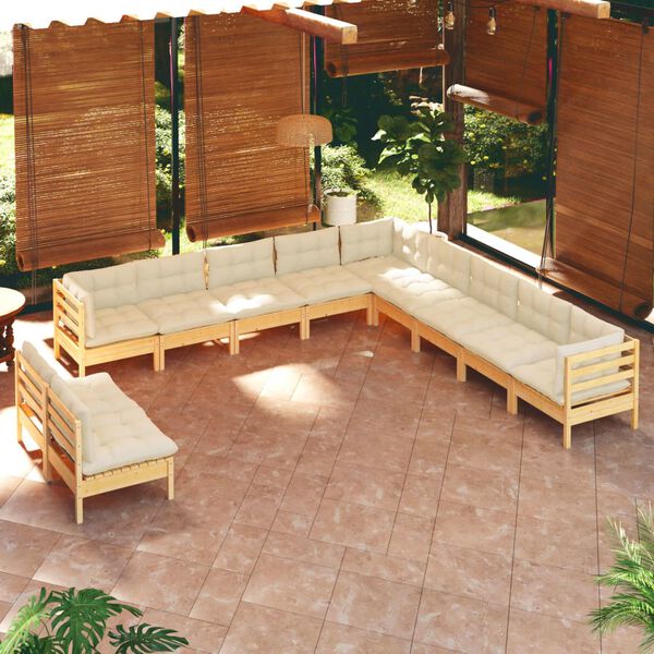 vidaXL Set Divani da Giardino 11 pz con Cuscini Crema Massello di Pino