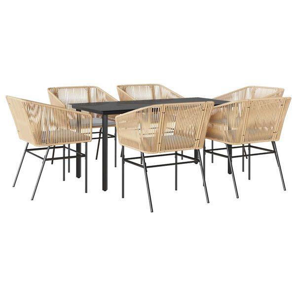 vidaXL Set Pranzo da Giardino 7pz con Cuscini Marrone Polyrattan Vetro