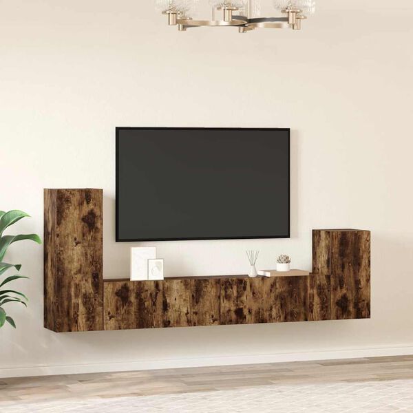 vidaXL Set di Mobili Porta TV 4 pz Rovere Fumo in Legno Multistrato