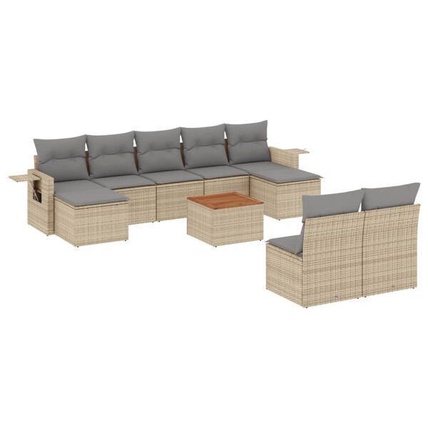 vidaXL Set Divano da Giardino 10 pz con Cuscini Beige Misto Polyrattan