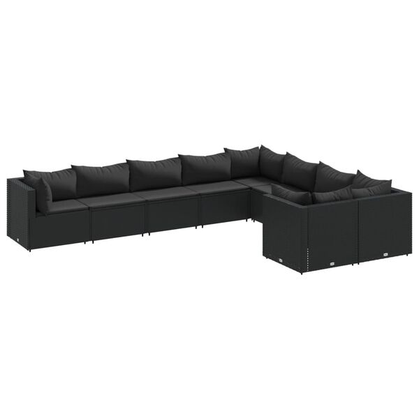 vidaXL Set Divani da Giardino 9 pz con Cuscini Nero in Polyrattan