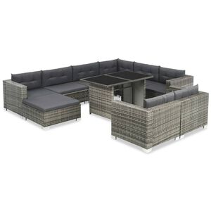 vidaXL Set Divani da Giardino 10 pz con Cuscini in Polyrattan Grigio