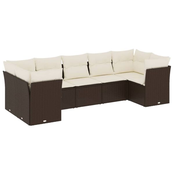 vidaXL Set Divani da Giardino 7 pz con Cuscini Marrone in Polyrattan