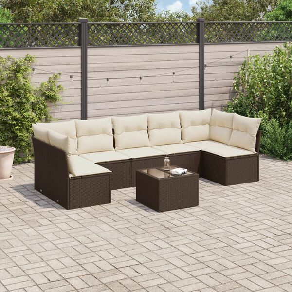 vidaXL Set Divani da Giardino 8 pz con Cuscini Marrone in Polyrattan
