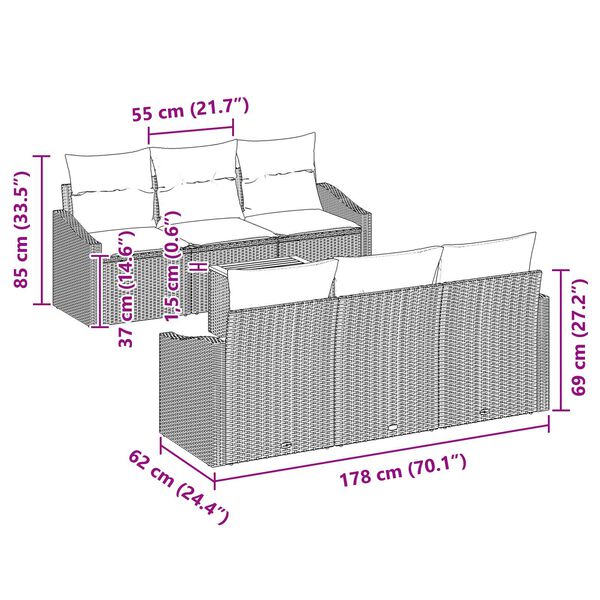 vidaXL Set Divano da Giardino con cuscino 7 pcs Nero polyrattan