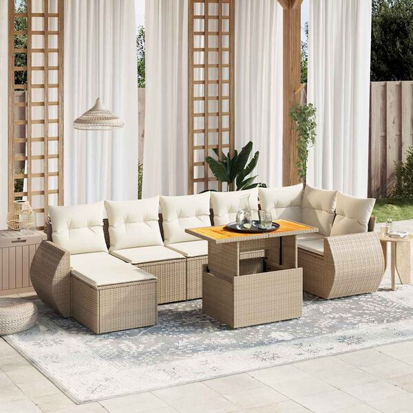 vidaXL Set Divano da Giardino 8 pz con Cuscini Beige in Polyrattan