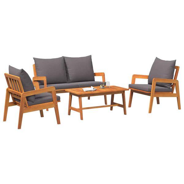 vidaXL Set bistrot con cuscino 4 pcs Marrone Legno di Acacia Massello