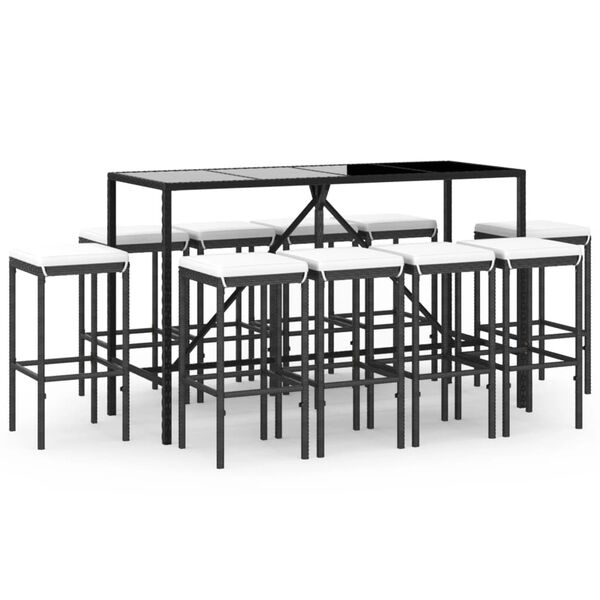 vidaXL Set Bar da Giardino 11 pz con Cuscini in Polyrattan Nero