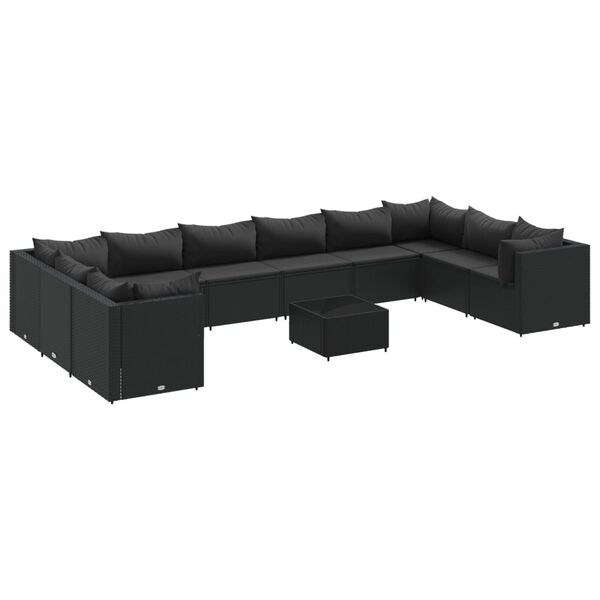 vidaXL Set Mobili da Giardino 11 pz con Cuscini in Polyrattan Nero