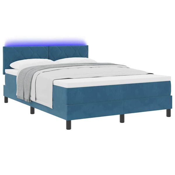 vidaXL Letto a Sorgente LED con led Blu Scuro 160 x 200 cm Velluto