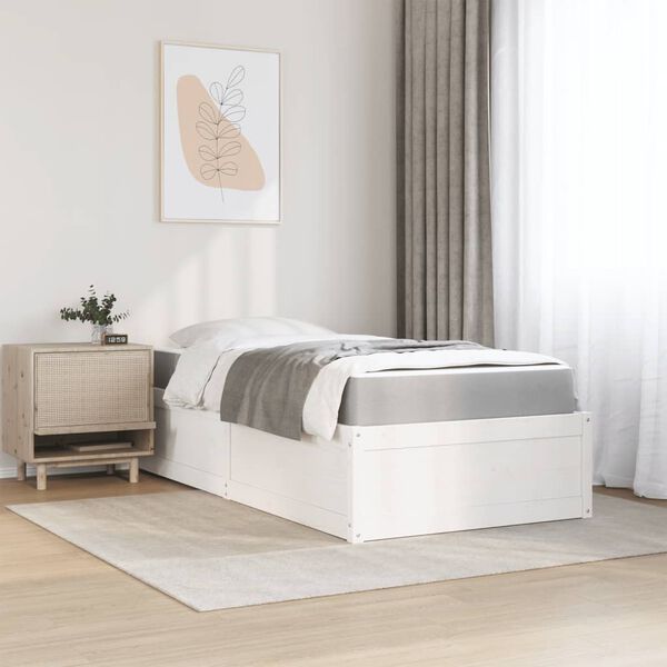 vidaXL Letto con Materasso Bianco 90x200 cm in Legno Massello di Pino