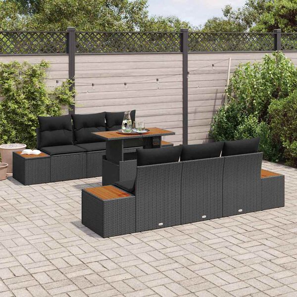 vidaXL Set da Pranzo per Giardino con cuscino 7 pcs Nero e Marrone