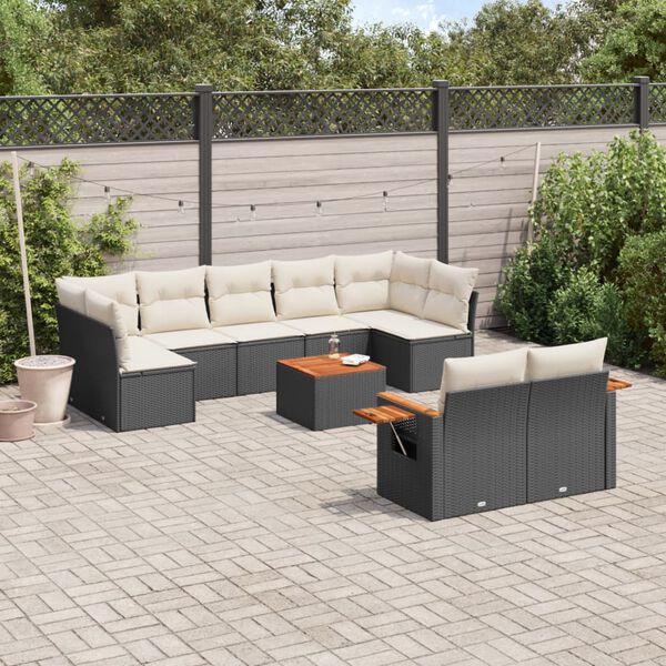 vidaXL Set Divani da Giardino 10pz con Cuscini in Polyrattan Nero