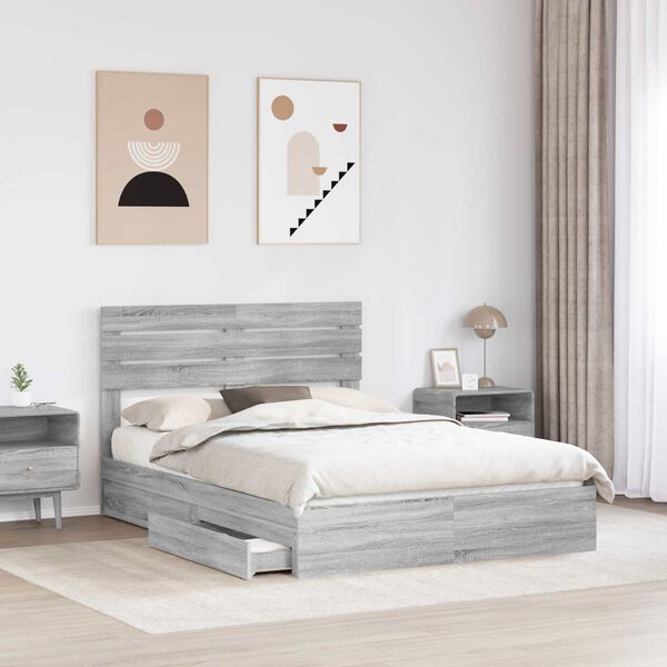 vidaXL Letto con Contenitore con testiera Grigio Sonoma 160 x 200 cm