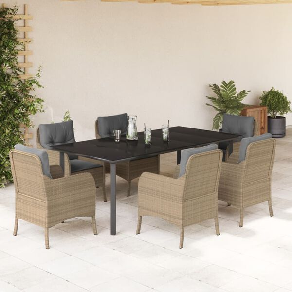 vidaXL Set da Pranzo da Giardino 7 pz con Cuscini Beige in Polyrattan