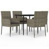 vidaXL Set da Pranzo Giardino 5pz Nero e Grigio con Cuscini Polyrattan