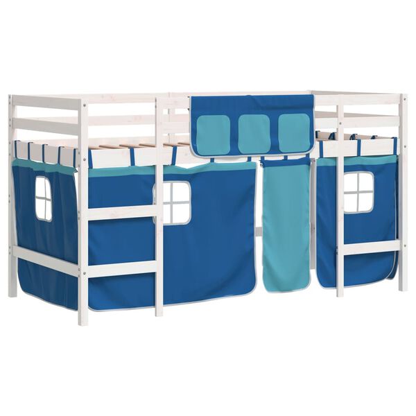 vidaXL Letto a Soppalco con Tende Bambini Blu 90x200 cm Massello Pino