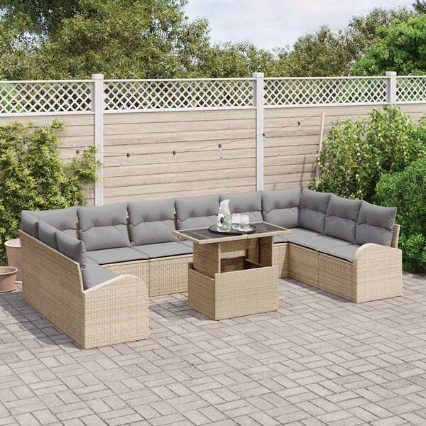 vidaXL Set Divano da Giardino con cuscino 11 pcs Beige Poly Rattan