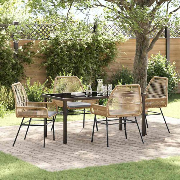 vidaXL Set da Pranzo per Giardino con cuscino 5 pcs Marrone polyrattan