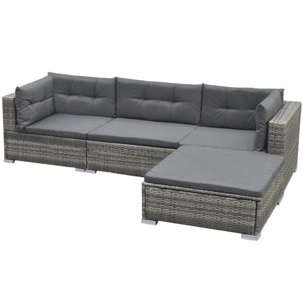vidaXL Set Divani da Giardino 5 pz con Cuscini in Polyrattan Grigio