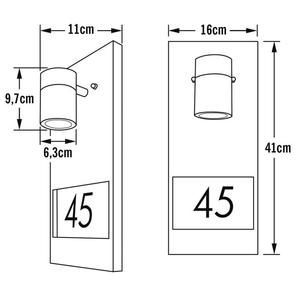 KONSTSMIDE Luce da Parete con Numero Civico Modena Nero Opaco