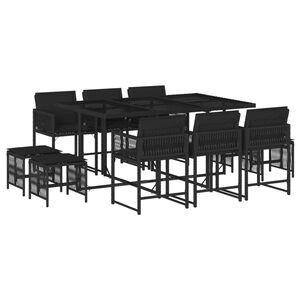 vidaXL Set da Pranzo da Giardino 11 pz con Cuscini in Polyrattan Nero