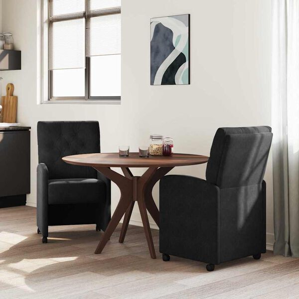 vidaXL Sedie da pranzo con ruote 2 pcs Nero 58 x 67 x 97 cm Velluto