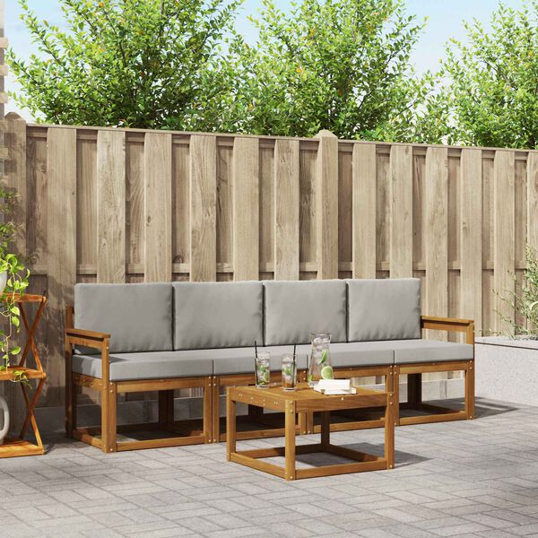 vidaXL Set di divani da esterno 5 pcs Grigio Naturale e Chiaro