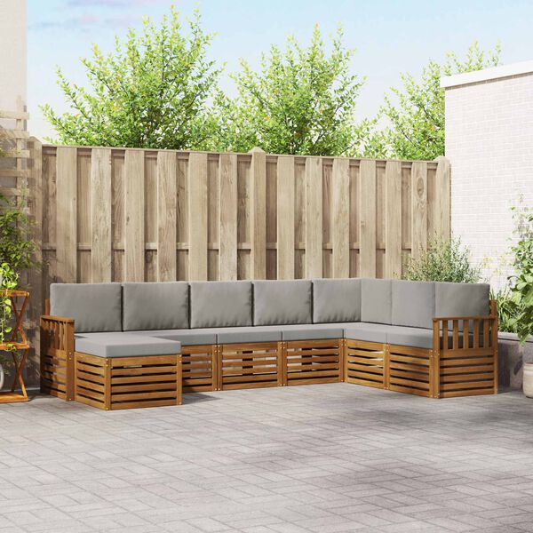 vidaXL Set divani con cuscino 8 pcs Grigio Naturale e Chiaro