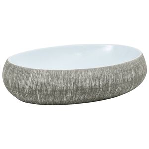 vidaXL Lavabo da Appoggio Grigio e Blu Ovale 59x40x15 cm Ceramica