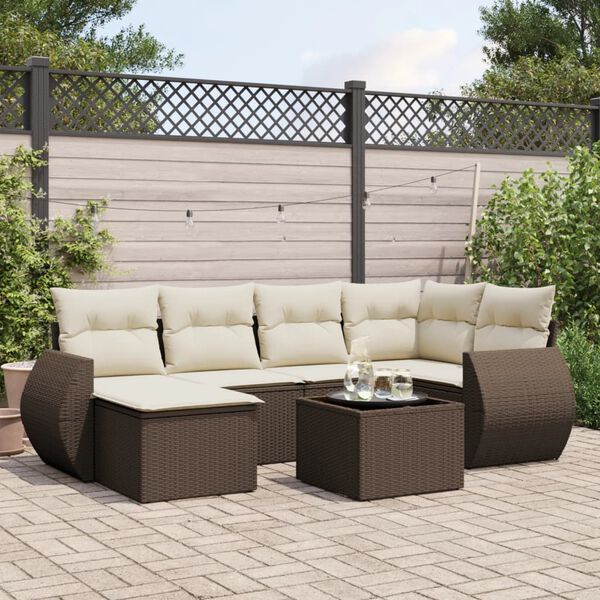 vidaXL Set Divani da Giardino 7 pz con Cuscini Marrone in Polyrattan
