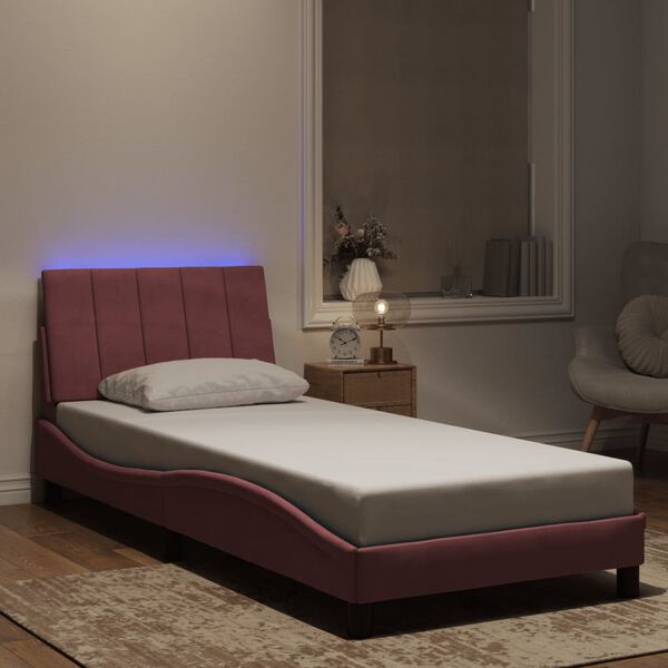 vidaXL Giroletto con LED senza Materasso Hanko Rosa 90x190 cm in Velluto