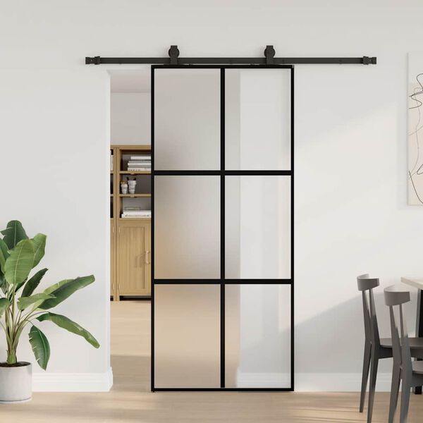 vidaXL Porta Scorrevole Set Ferramenta Nera 90x205 cm Vetro Temperato