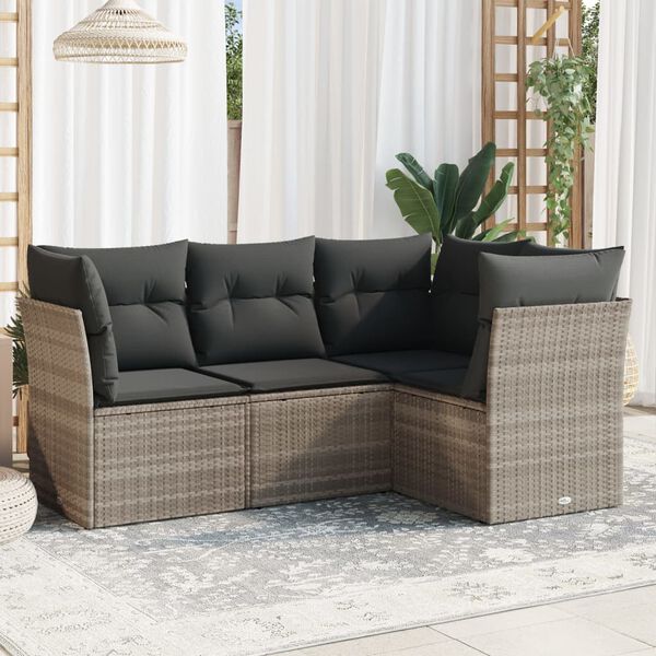 vidaXL Set Divano da Giardino 4pz con Cuscini Grigio Chiaro Polyrattan