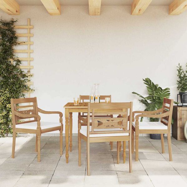 vidaXL Set Pranzo da Giardino 5pz con Cuscini Bianchi Massello di Teak