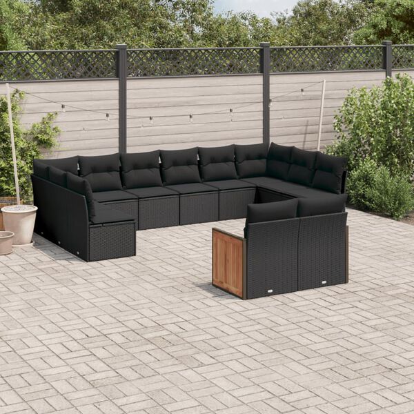 vidaXL Set Divani da Giardino 12 pz con Cuscini Nero in Polyrattan