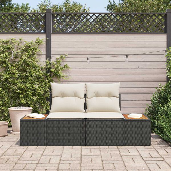 vidaXL Divano da giardino Nero 184 x 62 x 85cm polyrattan